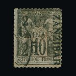 France - Post Offices in Zanzibar : (SG 43) 1897 Provisional issue 2½ & 25 on 1a on 10c (slightly