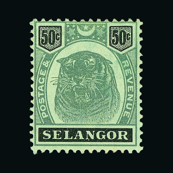 Malaya - Selangor : (SG 60) 1895-99 Tiger 50c green and black fresh mint, part original gum Cat £425