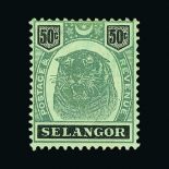 Malaya - Selangor : (SG 60) 1895-99 Tiger 50c green and black fresh mint, part original gum Cat £425