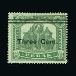 Malaya - Perak : (SG 86a) 1900 3c on $1 green and pale green thin "t" fresh mint, patchy gum Cat £