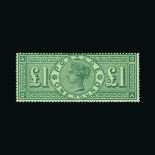 Great Britain - QV (surface printed) : (SG 212) 1891 £1 green, QA, centred to NW, light wrinkle on