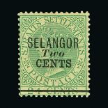 Malaya - Selangor : (SG 45) 1891 2c on 24c green mint, slight gum faults, fresh appearance Cat £