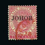 Malaya - Johore : (SG 10) 1884-91 2c rose v.f.u. with unusual red c.d.s. (image available)