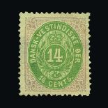 Danish West Indies : (SG 28) 1873 Defin. 14c Green & Lilac. Fresh m.m. Slight gum disturbance at top