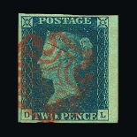 Great Britain - QV (line engraved) : (SG 5) 1840 2d blue, plate 2, DL, 4 decent to huge margins,