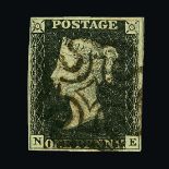 Great Britain - QV (line engraved) : (SG 2) 1840 1d black, plate 9, NE, 4 tiny to very good margins,