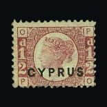 Cyprus : (SG 1) 1880 on GB ½d rose, plate 12, PO, centred to SE, fresh, unused no gum. Cat £225 (
