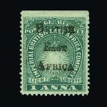 British East Africa : (SG 34) 1895 Handstamped 1a blue green fresh m.m. top marginal Cat £200 (image