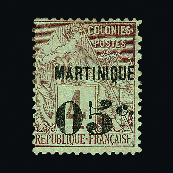 France - Colonies - Martinique : (SG 11) 1888 Provisional surcharge scarce 5c on 4c (thin spot,