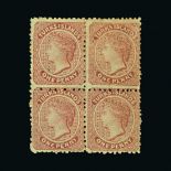 Turks Islands : (SG 1) 1867 No wmk 1d dull rose fresh mint block of four, the lower two stamps are