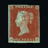 Great Britain - QV (line engraved) : (SG 12) 1841 1d deep orange-brown, plate 57, JJ, just shaves