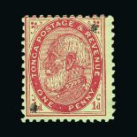 Tonga : (SG 7d) 1891 perf 12 x 11½ ovptd with two stars 1d carmine, centred to NW, h/r, fresh m.m.