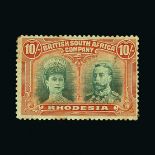 Rhodesia : (SG 163) 1910 Double Head P14 - 10s deep myrtle & orange m.m. fairly well centred Cat £