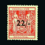 New Zealand - Postal Fiscals : (SG F190) 1940 ARMS 22/- on 22s scarlet, unmounted mint with minor