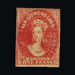 Australia - States - Tasmania : (SG 27) 1857-69 1d brick red unused, four clear to good margins, a