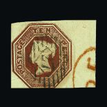 Great Britain - QV (embossed) : (SG 57) 1847-54 10d brown, a lovely marginal example, touched at