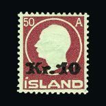 Iceland : (SG 148) 1921 Surcharged 10k on 50a m.m. well centred  Cat £350 (image available) [US3]