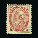 Tonga : (SG 7db) 1891 perf 12 x 11½ 1d carmine, ovptd with FOUR STARS, centred to top, part o.g.