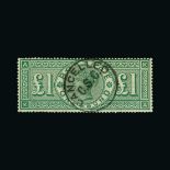 Great Britain - QV (surface printed) : (SG 212) 1891 £1 dull green, KA, crisp central CANCELLED/C.