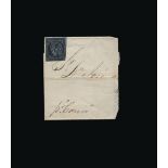 Argentina : (SG P56) 1856 Corrientes 1R MC black on blue with irregular margins, wavy-line pen-