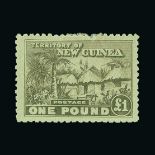 New Guinea : (SG 136) 1925 Native Village £1 dull olive-green m.m. thinned & pulled perfs Cat £