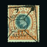 Natal : (SG 145) 1902 CC £10 green and orange used, boxed Revenue cancel, tiny pinhole (image