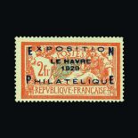 France : (SG 470) 1929 Le Havre Philatelic Exhibition 2fr, centred to SE, fine and fresh, u.m.