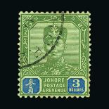 Malaya - Johore : (SG 122) 1922-41 Script $3 green and blue v.f.u. Cat £100 (image available)