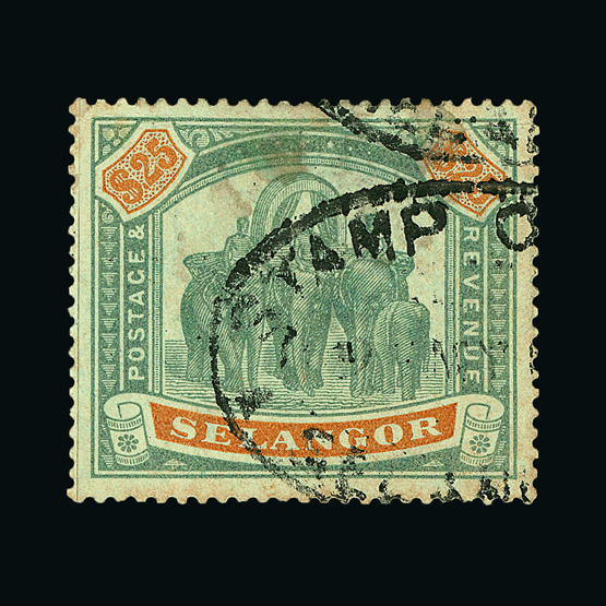 Malaya - Selangor : (SG 65) 1900 Elephants Crown CC $25 with Stamp Office oval cancel Cat £4750 (