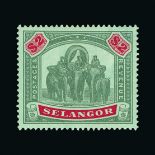 Malaya - Selangor : (SG 62) 1895-99 Elephants $2 green and red fresh mint, slightly thinned Cat £275