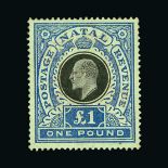 Natal : (SG 142) 1902 KE7 Crown CC £1 black & blue m.m. Cat £325 (image available) [US1]