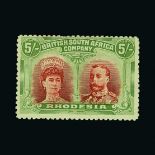 Rhodesia : (SG 160a) 1910 Double Head P14 - 5s crimson & yellow-green m.m. Cat £300 (image