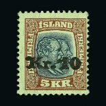 Iceland : (SG 150a) 1921 Surcharged 10k on 5k m.m. centred SE Cat £450 (image available) [US3]