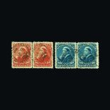 Canada : (SG 115-6) 1893 Widow 20c and 50c horiz pairs well centred superb used, c.d.s. pmks, very