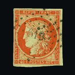 France : (SG 14) 1849 Ceres 40c orange, attractive 4-margin example (close at L) fu with PC 619 (