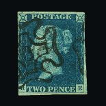 Great Britain - QV (line engraved) : (SG 5f) 1840 2d blue, RE, 4 margins except just shaves at lower