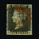 Great Britain - QV (line engraved) : (SG 2) 1840 1d black, plate 6, FC, red MC, tiny surface "cut"