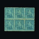 Barbados : (SG 23) 1861-70 1d blue mint block of six, light gum creasing Cat £480 (image