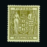 New Zealand - Postal Fiscals : (SG F202) 1940-58 ARMS 15s sage green, very fine mint. Cat £80 (image