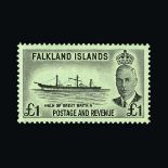 Falkland Islands : (SG 172-85) 1952 KGVI Definitive set to £1, fresh l.m.m.5/- is u.m.(14) Cat £