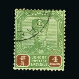 Malaya - Johore : (SG 123) 1922-41 Script $4 green and brown fine used, faint traces of toning