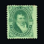 Argentina : (SG 29a) 1867 Belgrano 10c green on laid paper (margin wide at R) fresh unused without