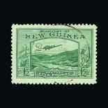 New Guinea : (SG 205) 1935 KGV  £5 Emerald-Green Airmail. Superb used with full c.d.s. Cat £450 (