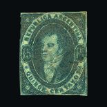 Argentina : (SG 15) 1864 Rivadavia 15c deep blue imperf, neat margins trimmed to frame-lines, fu.