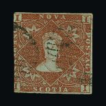 Canada - Nova Scotia : (SG 1) 1851 QV  1d Red-Brown on bluish paper. 3 small margins, but cut into