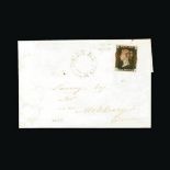 Great Britain - Covers - QV : 1841 Cover to Modbury with 1d black plate VI (P-L) tied by a fine