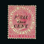 Malaya - Perak : (SG 43) 1891 "One CENT" without bar on 2c bright rose fresh mint, part original