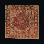 Danish West Indies : (SG 3) 1855 Wmk.Crown, 3c Deep Brownish-Carmine, with deep Brown gum. Almost