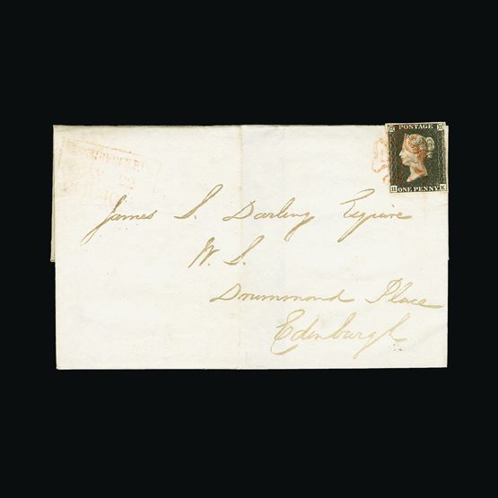 Great Britain - Covers - QV : (SG 1) 1840 (22 May) 1d intense black, plate 1a, HK, 4 small neat