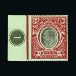 Montserrat : (SG 33) 1907 KEVII  Wmk. MCCA  5/- Black & Red, fresh m.m. With left margin (Plate) "1"